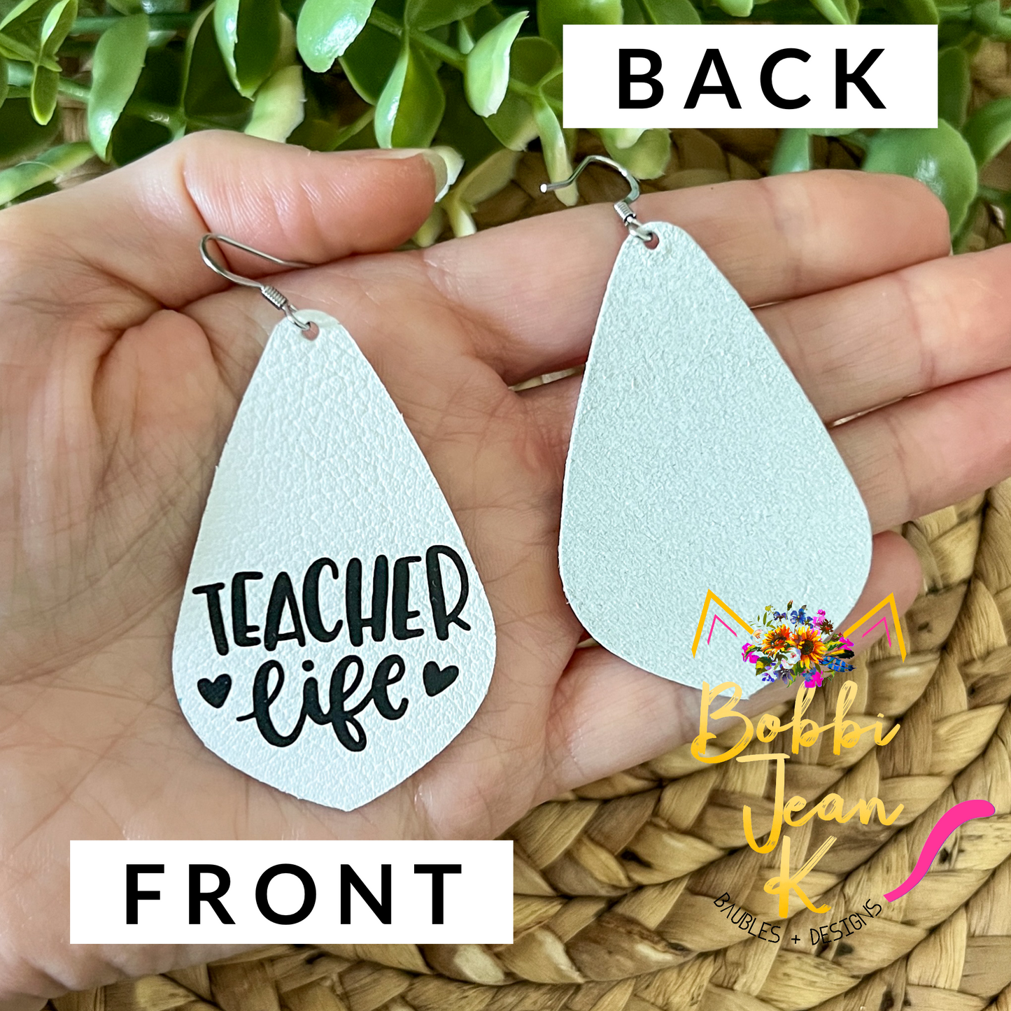 Teacher Life Pointed Leather Teardrop Earrings