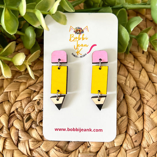 Hand Painted Stacked Pencil Wood Earrings