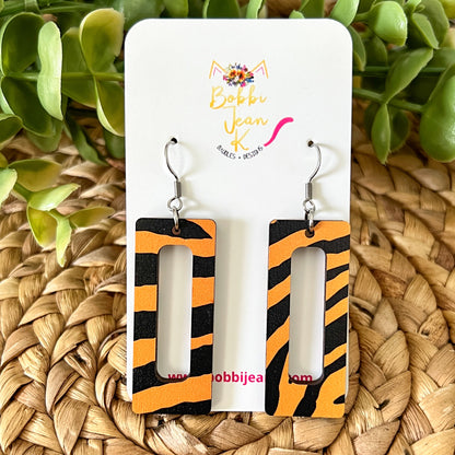 Tiger Striped Wood Earrings: Choose from 2 Styles - LAST CHANCE