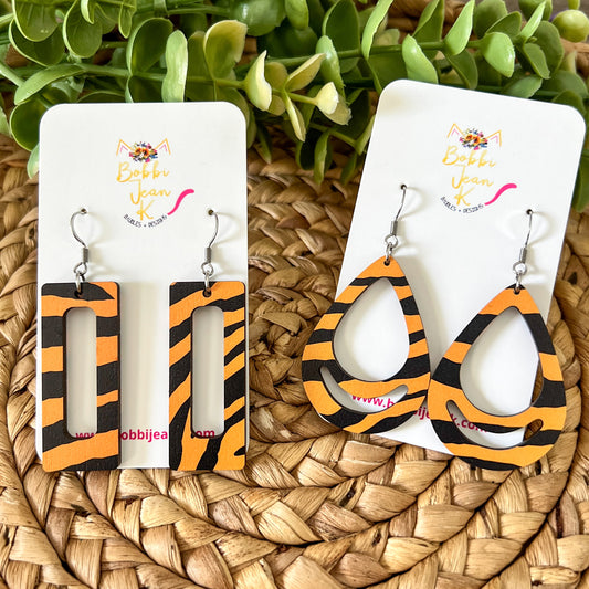 Tiger Striped Wood Earrings: Choose from 2 Styles - LAST CHANCE
