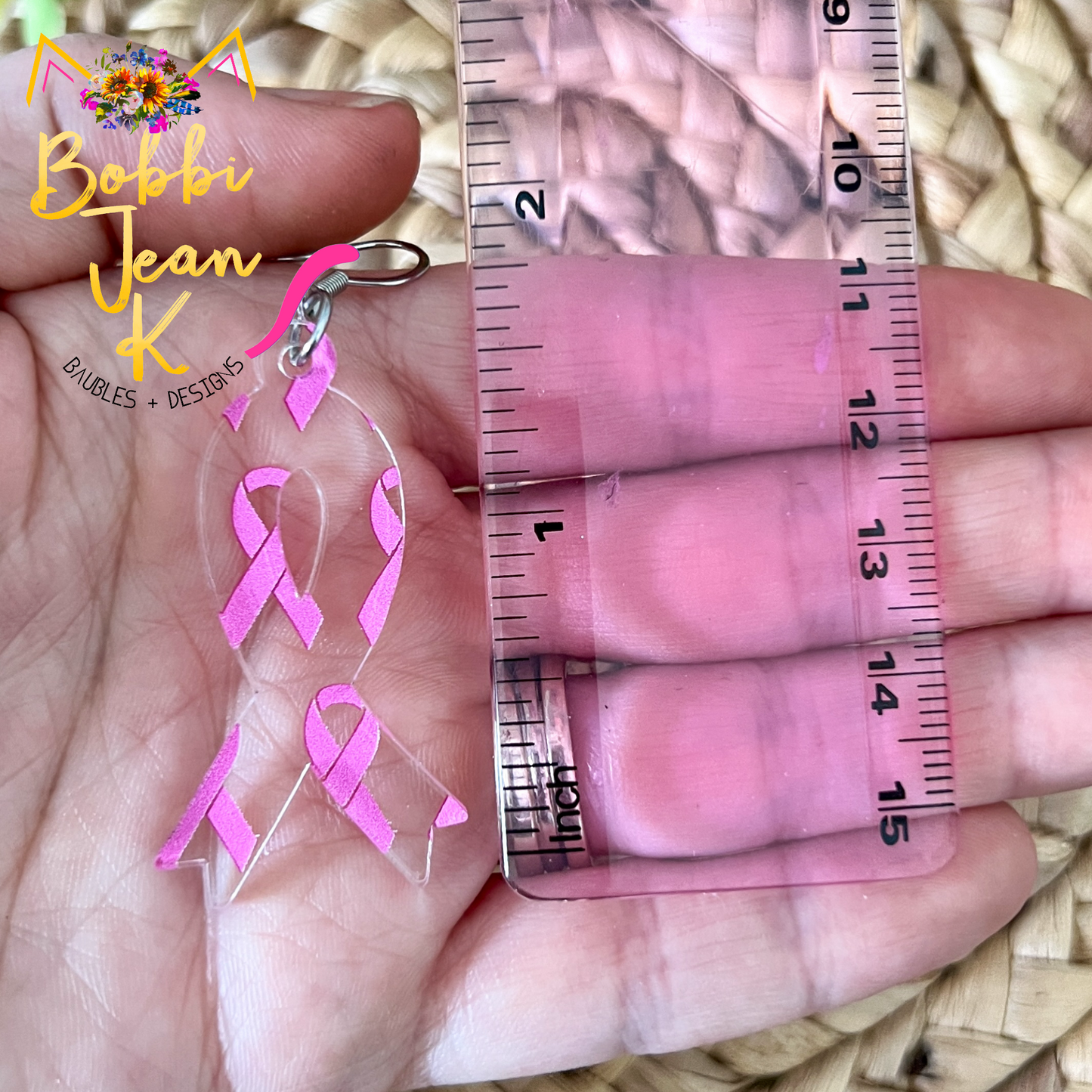 Pink Ribbon Acrylic Awareness Ribbon Earrings: Breast Cancer