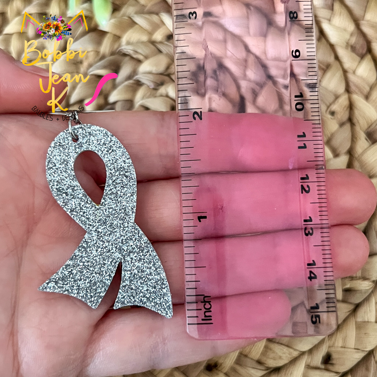 Silver/Gray Infused Glitter "Flared" Awareness Ribbon Earrings: Brain Cancer