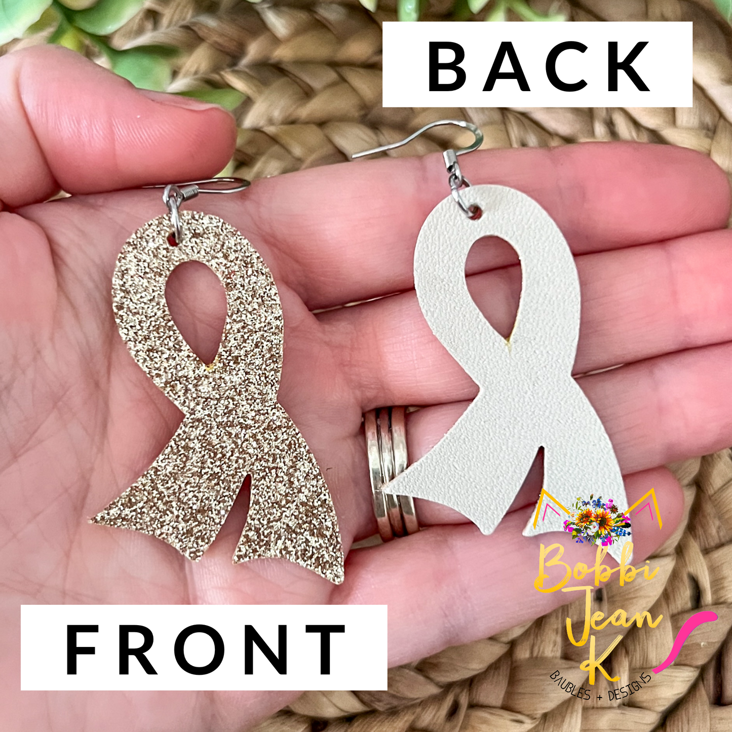 Gold Infused Glitter "Flared" Awareness Ribbon Earrings: Childhood Cancer