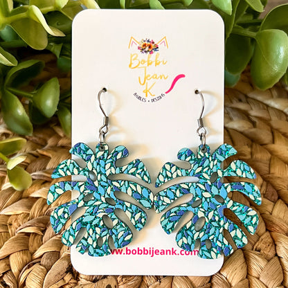 Summer Speckles Glittered Double-Sided Acrylic Earrings: ONLY ONE MONSTERA LEAF LEFT