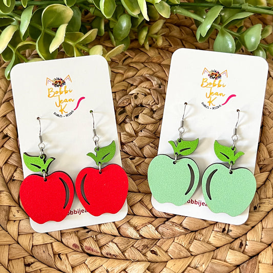 Apple Wood Dangle Earrings: Choose From Red or Green