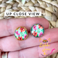 Tropical Hibiscus Glass Studs 12mm: Choose Silver or Gold Settings