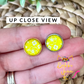 Yellow Hawaiian Floral Glass Studs 12mm: Choose Silver or Gold Settings - LAST CHANCE