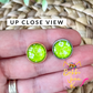 SALE: Lime Green Hawaiian Floral Glass Studs 12mm: Choose Silver or Gold Settings - LAST CHANCE