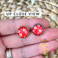 Red Hawaiian Floral Glass Studs 12mm: Choose Silver or Gold Settings - LAST CHANCE