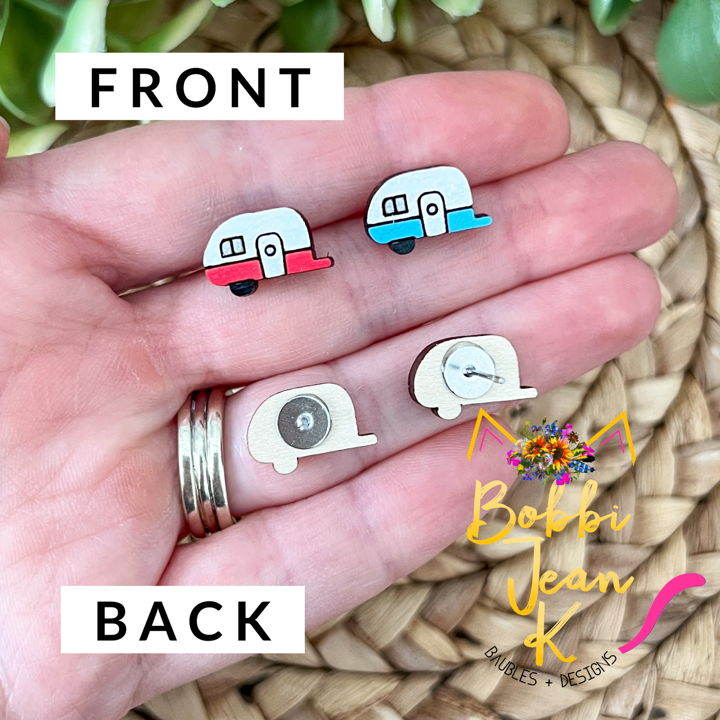 Camper Hand Painted Wood Studs: Choose From 2 Colors