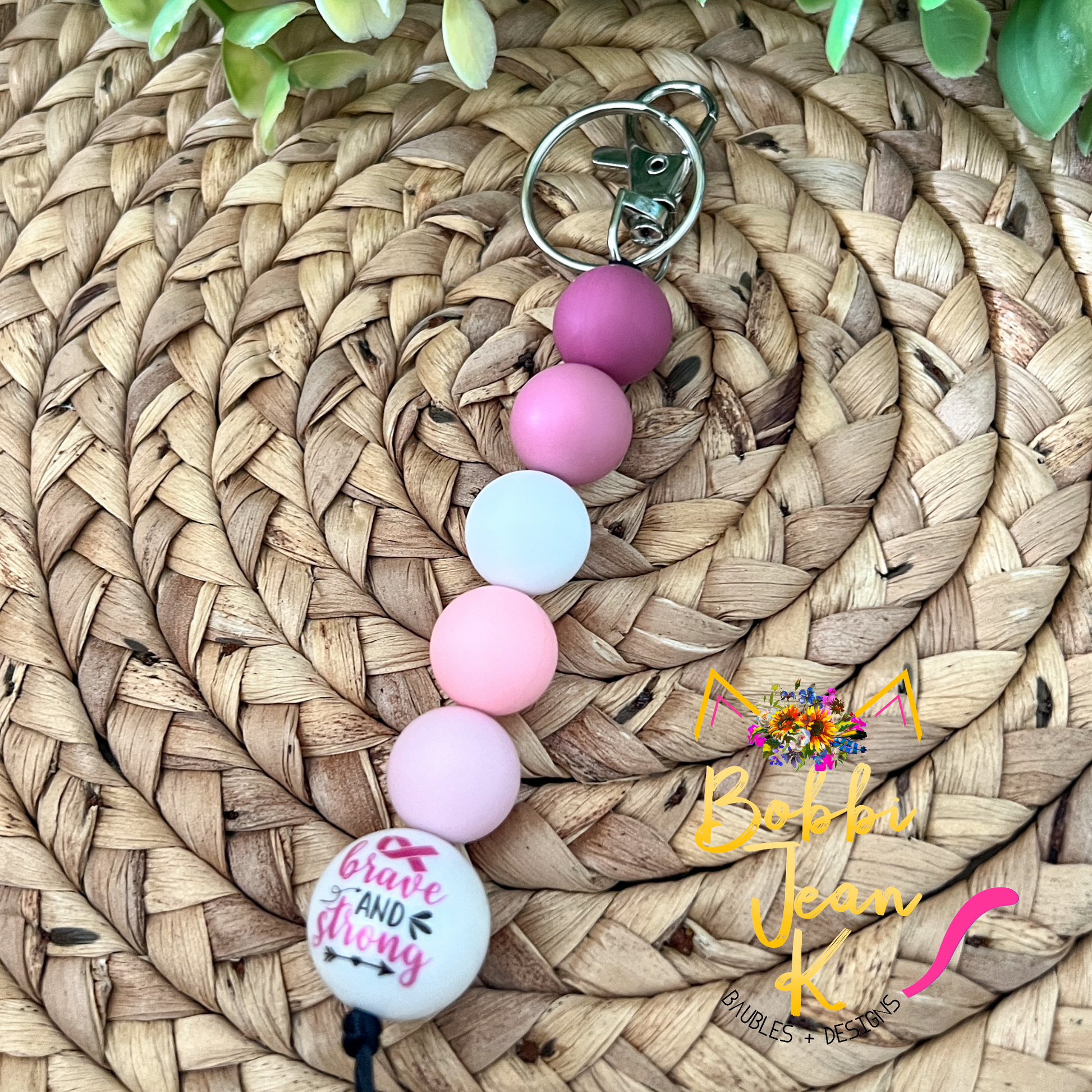 SALE: Brave Strong Awareness Ribbon Silicone Beaded Keychain/Bag