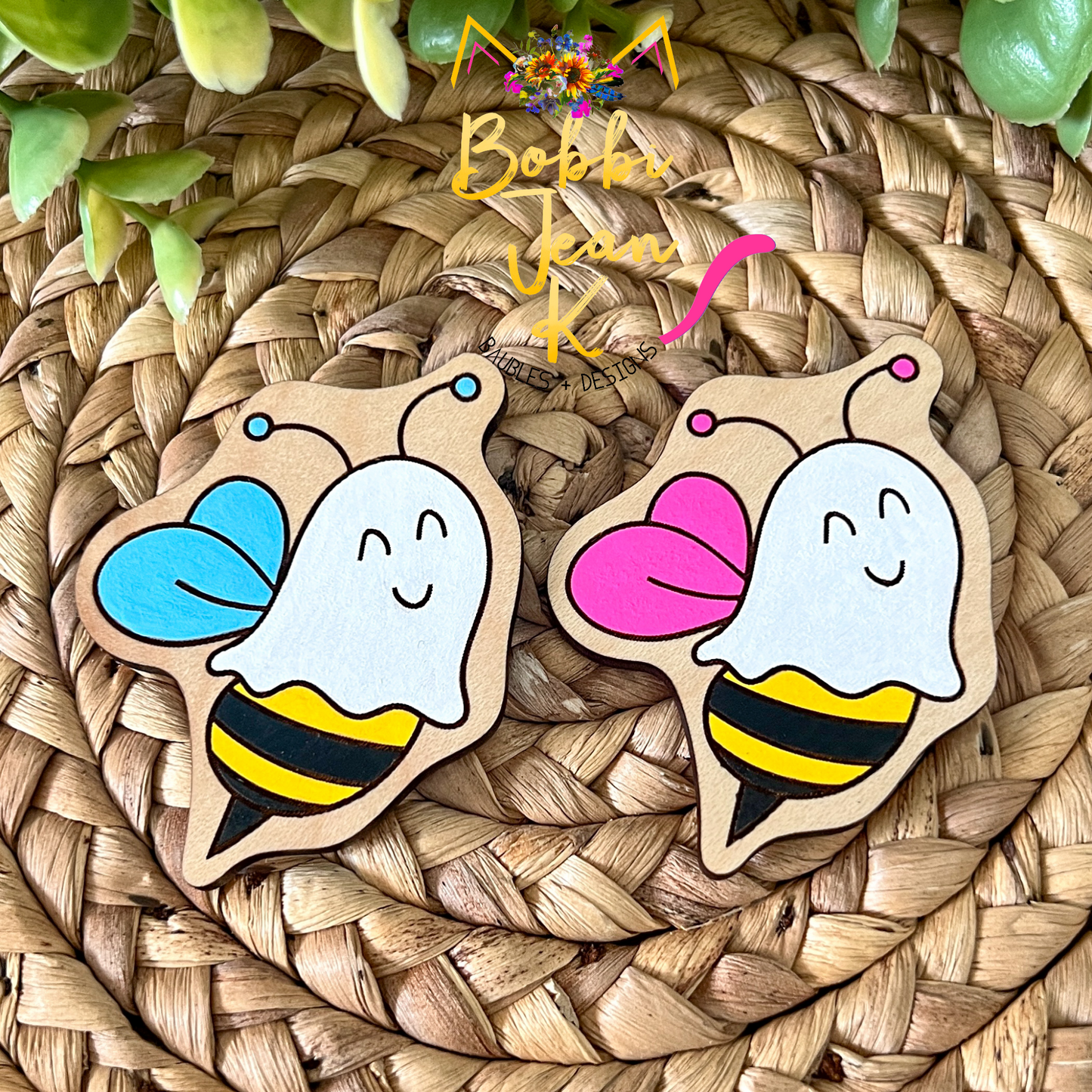 "Boo-Bee" Hand Painted Magnet: Choose From Pink or Ice Blue