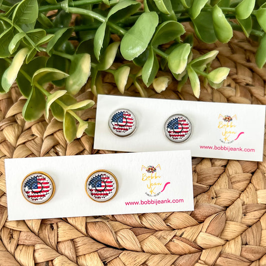 Americana Sunflower Glass Studs 12mm: Choose Silver or Gold Settings - LAST CHANCE