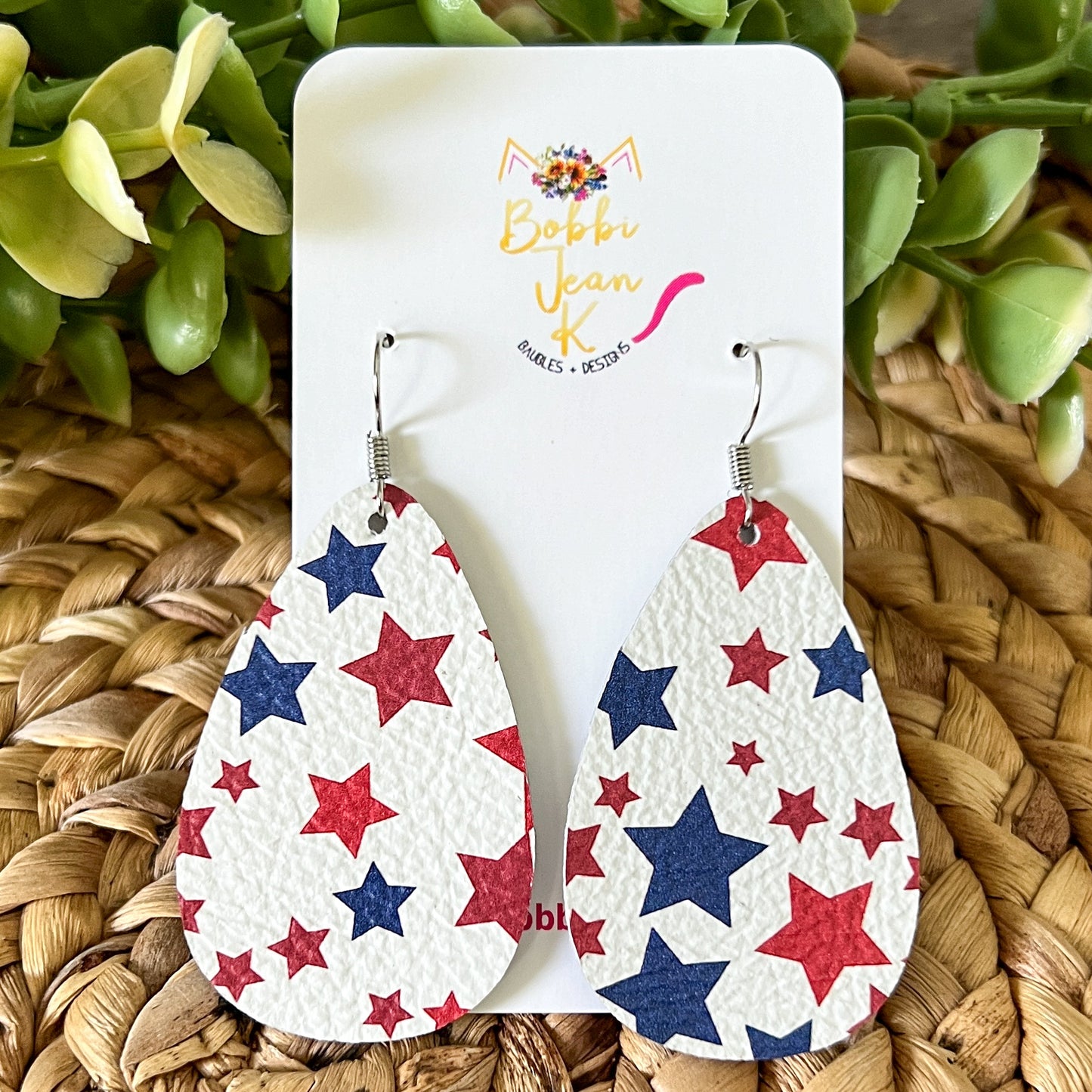 Red & Blue Star Leather Earrings: Choose from 2 Styles - LAST CHANCE