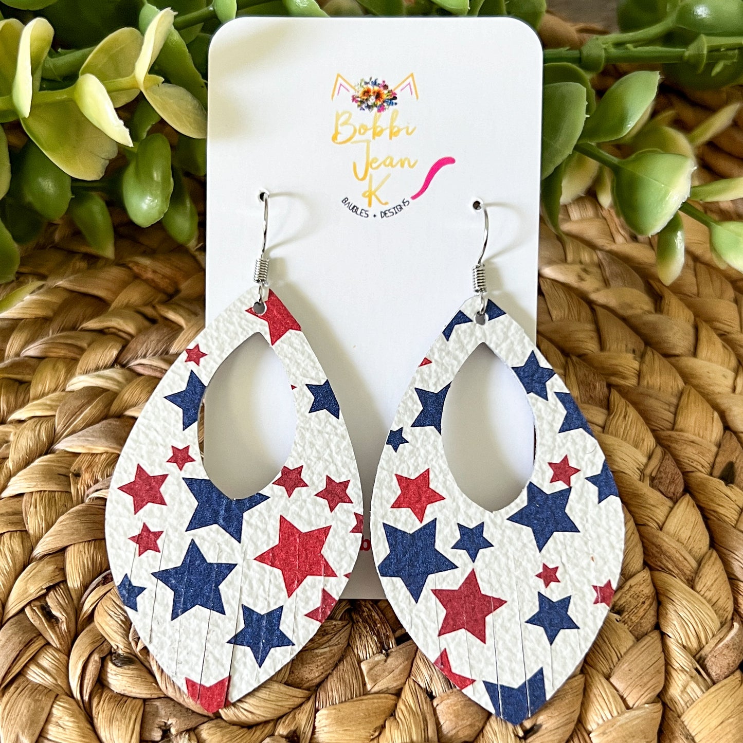 Red & Blue Star Leather Earrings: Choose from 2 Styles - LAST CHANCE