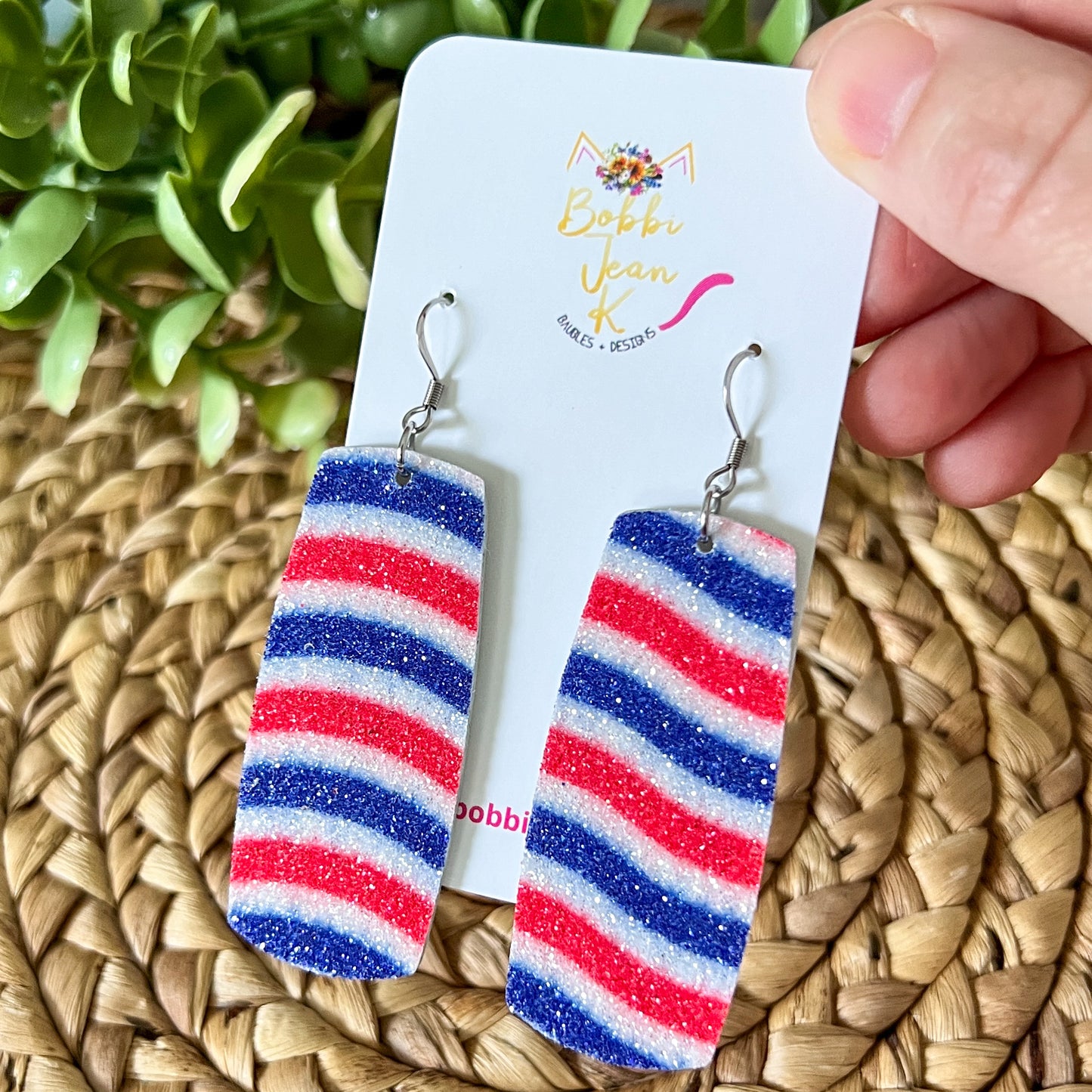 Red, White, & Blue Swirled Infused Glitter Leather Earrings: Choose from 2 Styles