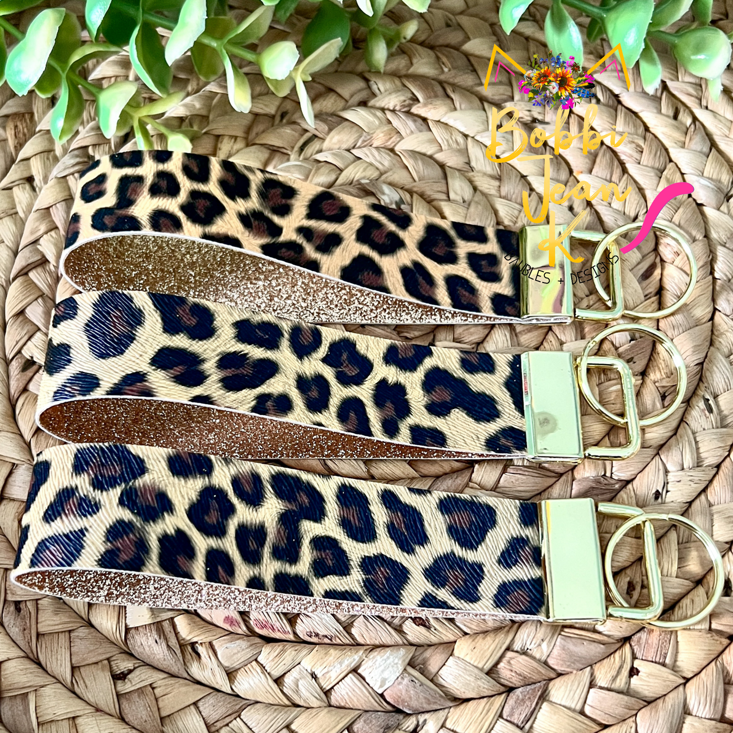 Natural Colored Leopard Key Fob with Gold Clasp