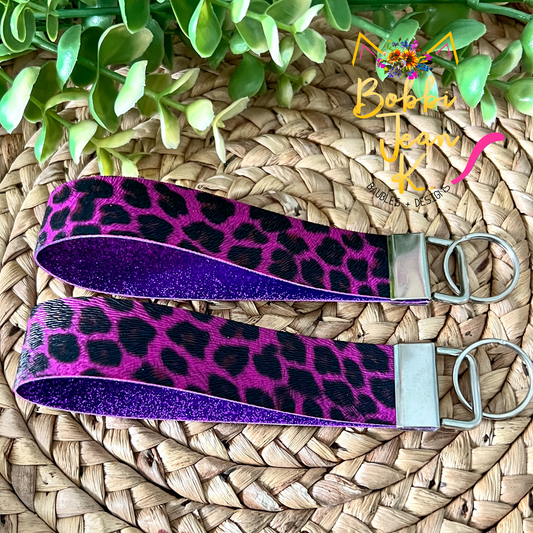 Purple Leopard Key Fob with Silver Clasp - LAST CHANCE