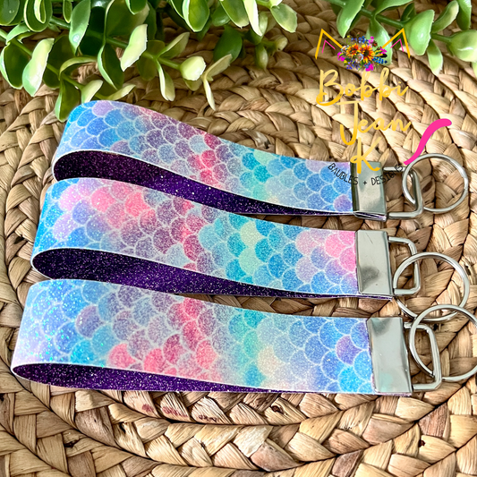Glittered Mermaid Scales Key Fob with Silver Clasp: Choose Purple or Blue Glittered Inside