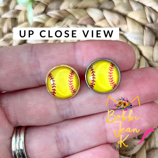 Softball Glass Studs 12mm: Choose Silver or Gold Settings