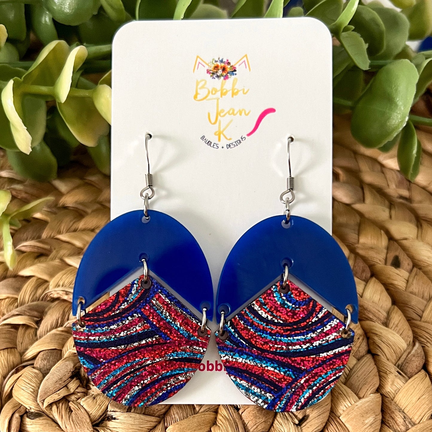 Patriotic Swirls Glittered Double-Sided Acrylic Earrings: Choose from 2 Styles