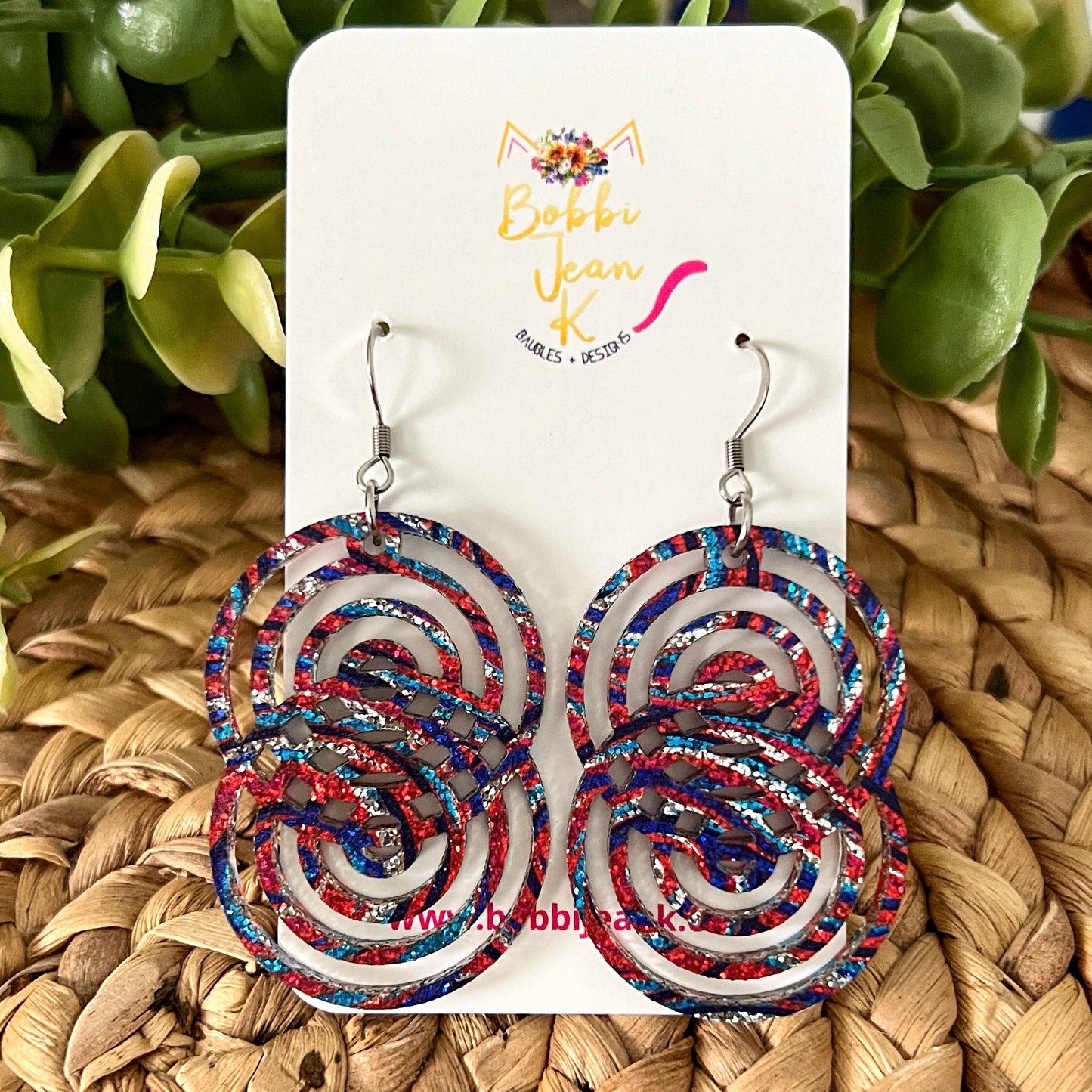 Patriotic Swirls Glittered Double-Sided Acrylic Earrings: Choose from 2 Styles