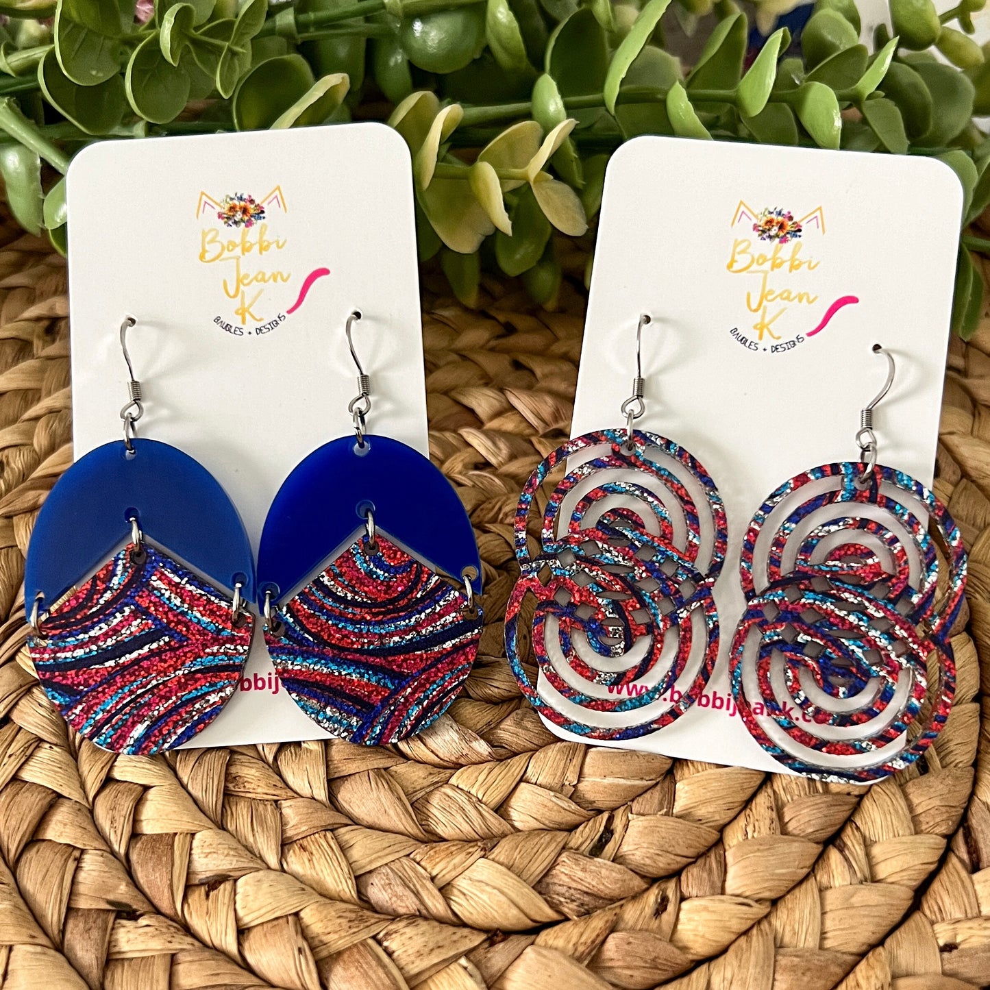 Patriotic Swirls Glittered Double-Sided Acrylic Earrings: Choose from 2 Styles