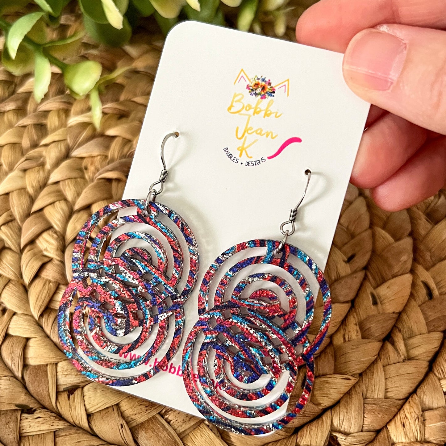 Patriotic Swirls Glittered Double-Sided Acrylic Earrings: Choose from 2 Styles