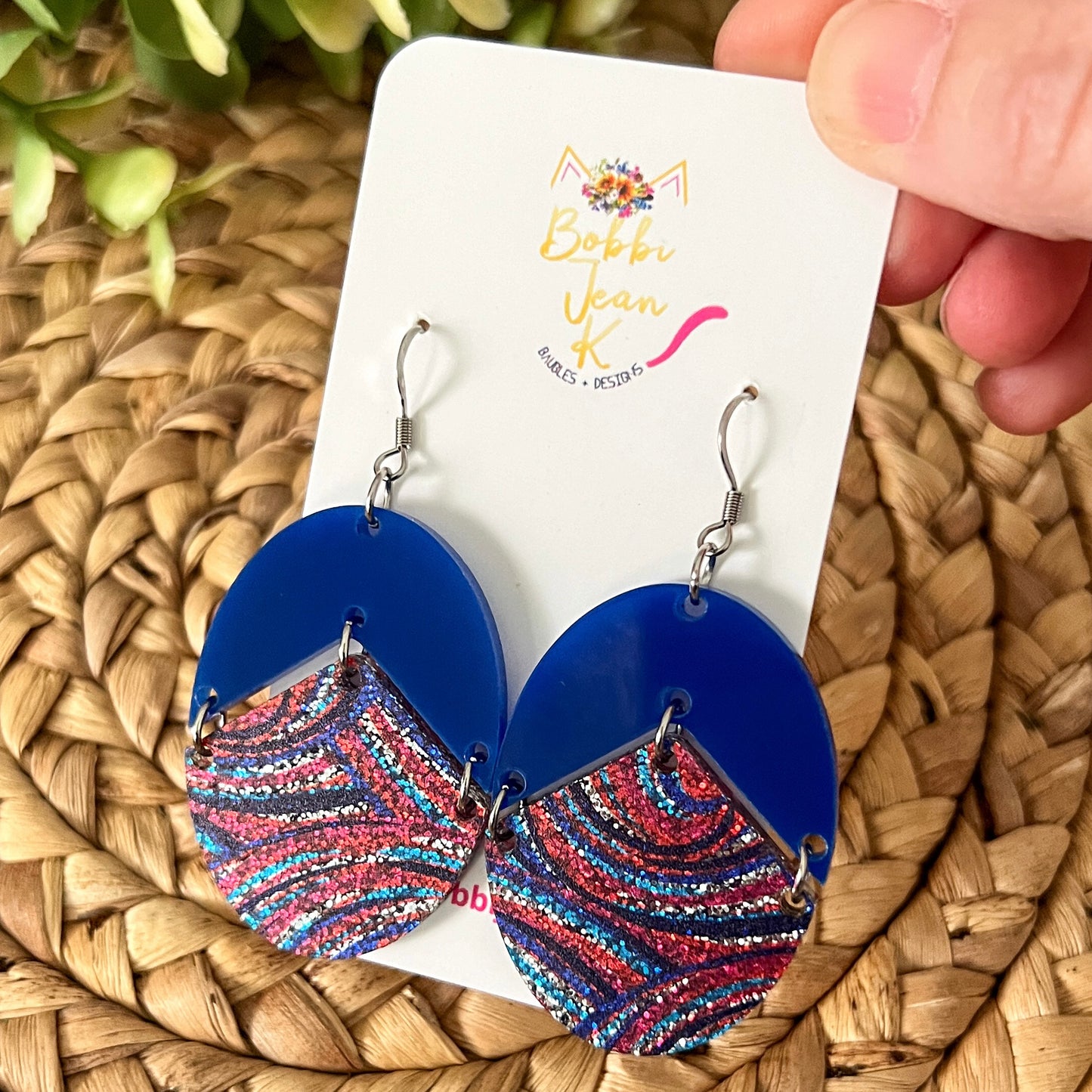 Patriotic Swirls Glittered Double-Sided Acrylic Earrings: Choose from 2 Styles