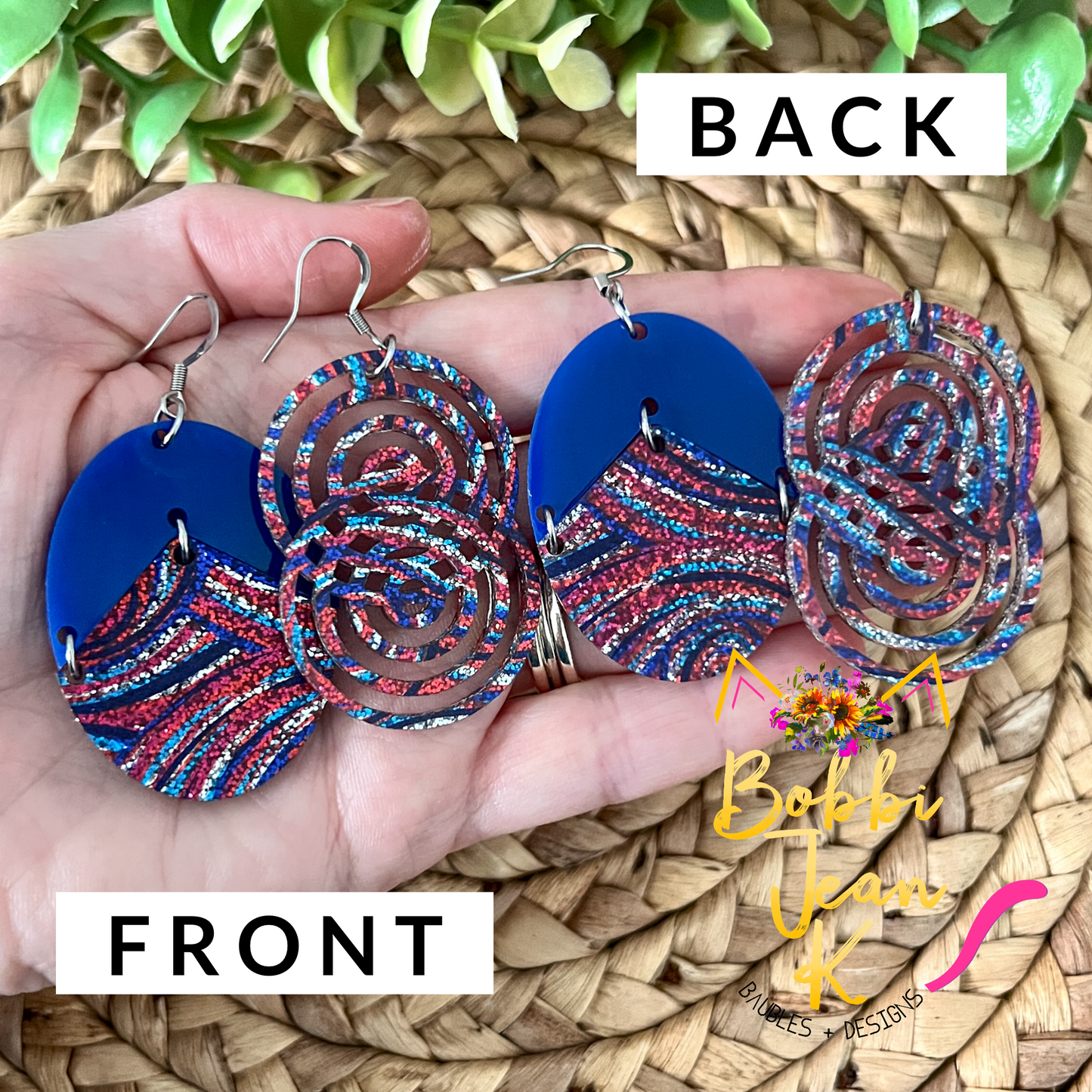 Patriotic Swirls Glittered Double-Sided Acrylic Earrings: Choose from 2 Styles