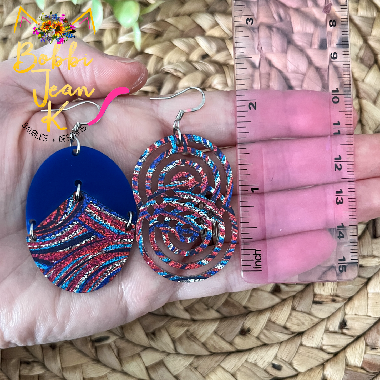 Patriotic Swirls Glittered Double-Sided Acrylic Earrings: Choose from 2 Styles