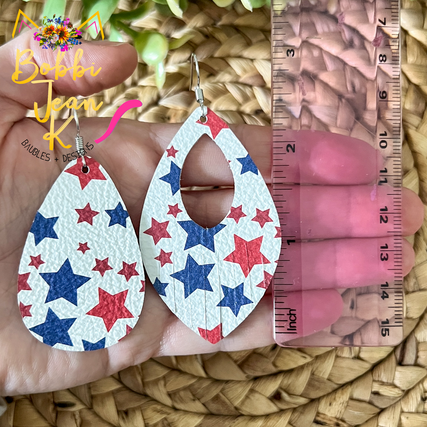 Red & Blue Star Leather Earrings: Choose from 2 Styles - LAST CHANCE