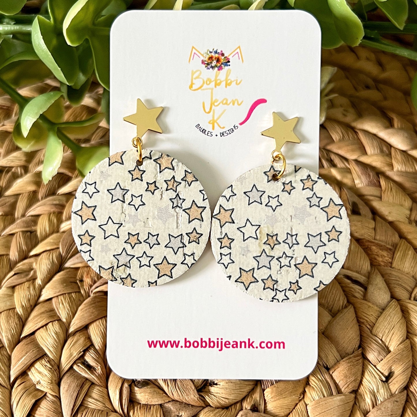 Mini Stars Cork on Leather Circle Earrings: Choose From 3 Stud Options - LAST CHANCE