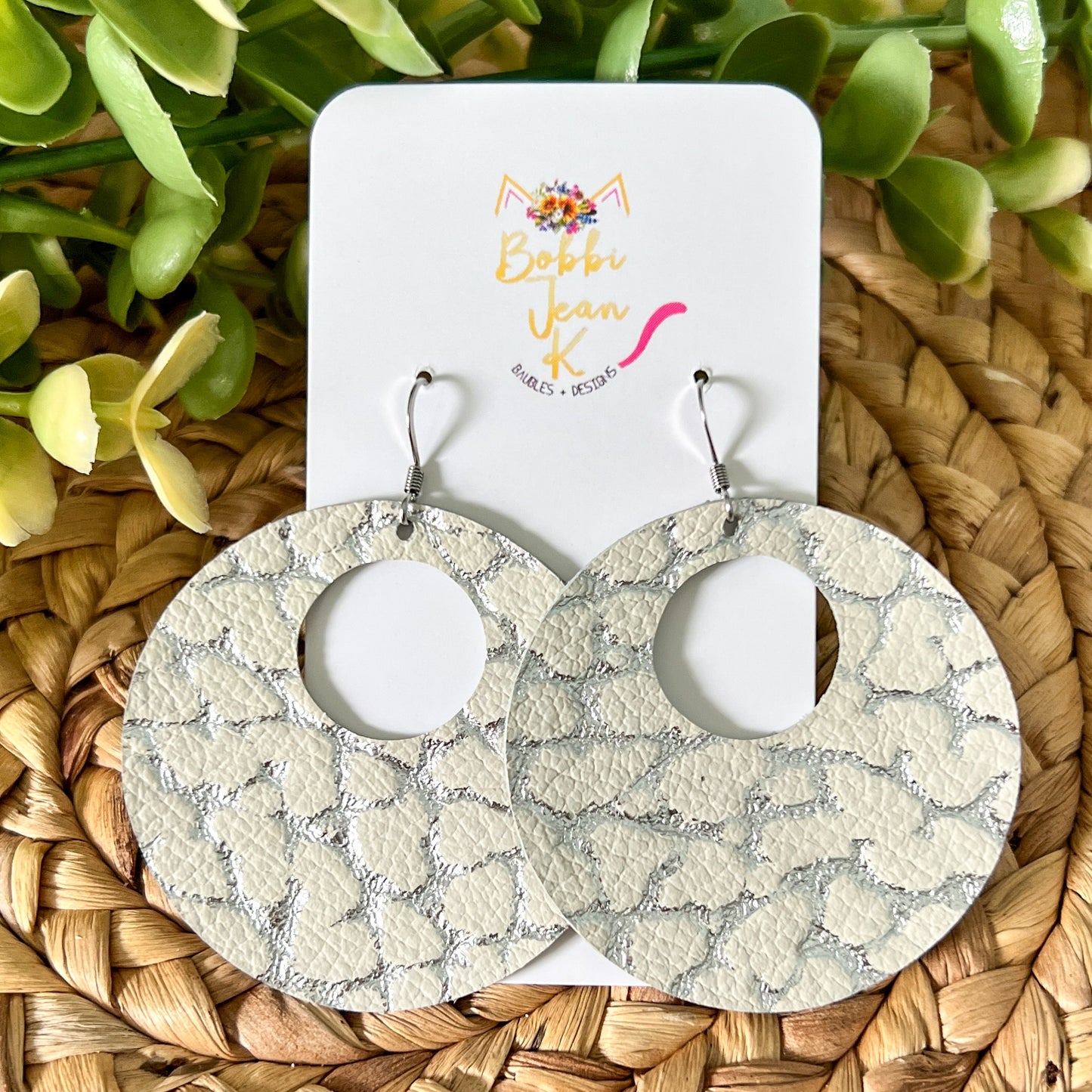 Silver "Mini Dinosaur" Print Hoop Leather Earrings: Choose from 2 Sizes - LAST CHANCE