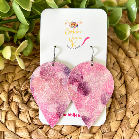 Infused Glitter Pink & Purple Inverted Teardrop Leather Earrings - ONLY ONE LEFT