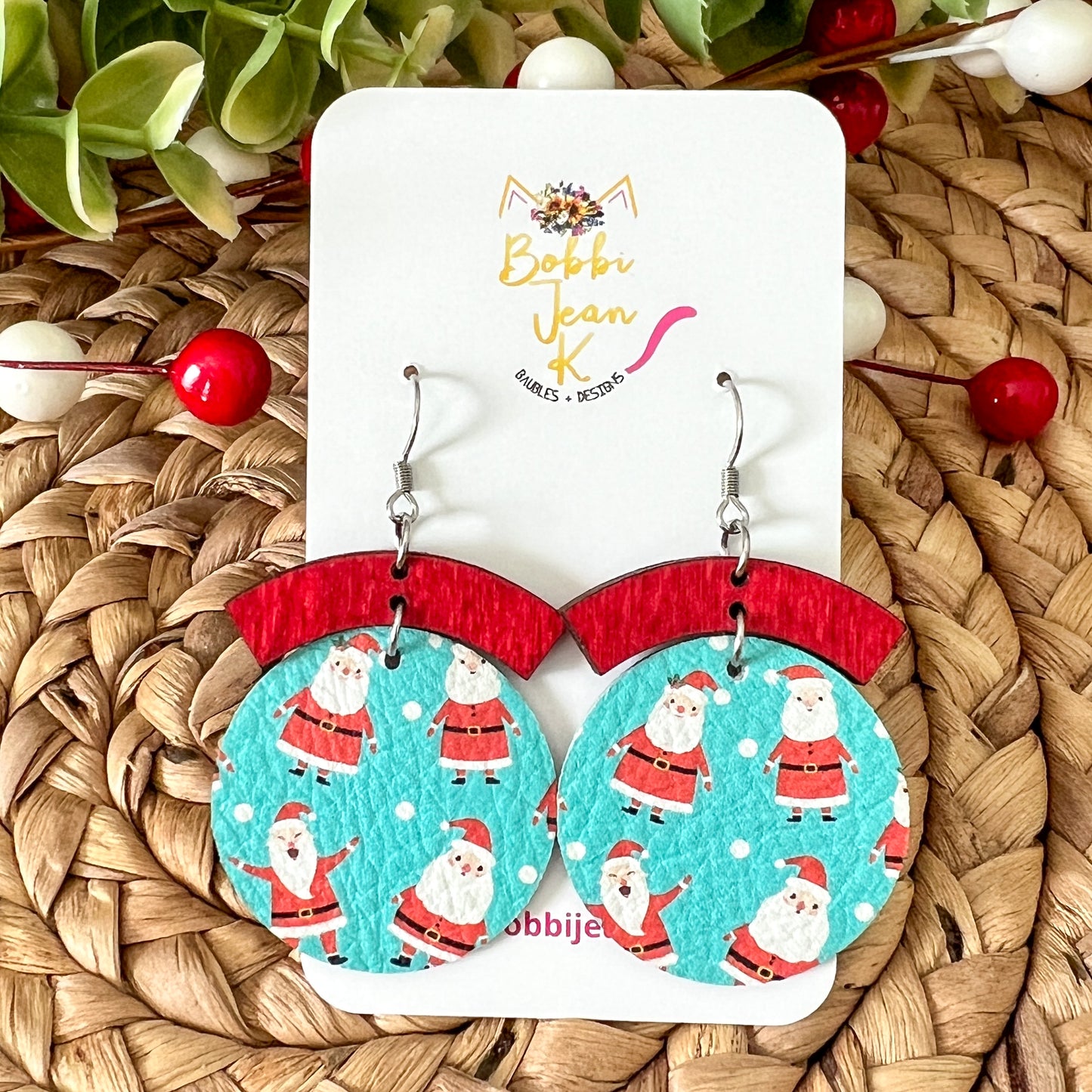 Whimsical Santa Leather Earrings: Choose From 3 Shape Options - LAST CHANCE