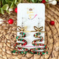 Holiday Cheer Glittered Acrylic Swirl Tree Earrings: Choose from 3 Bow Color Options