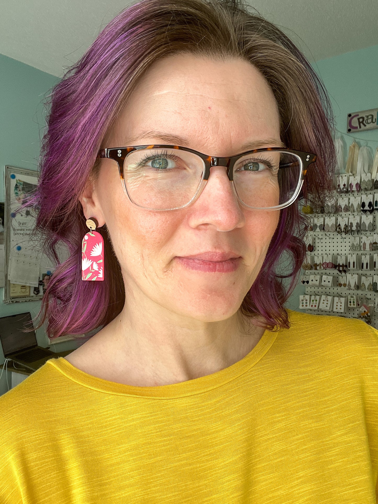 Pink Floral Acrylic & Resin Dangle Earrings: Choose From 2 Styles