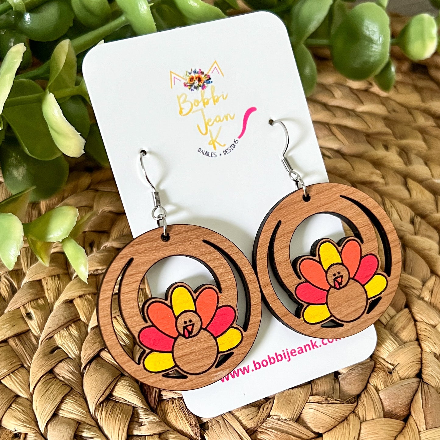 Turkey Hand Painted Cherry Wood Earrings