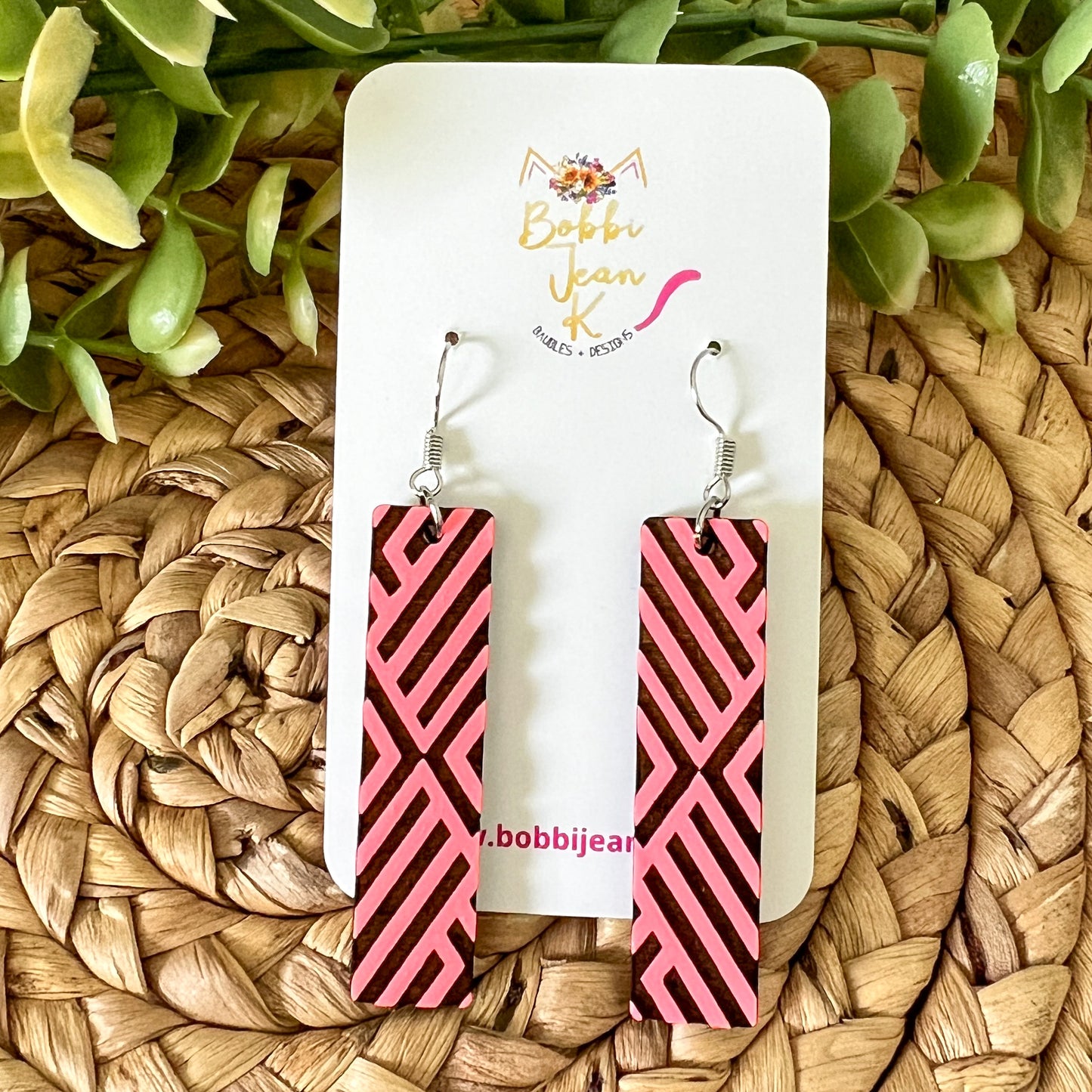 Hand Painted Geometric Bar Wood Earrings: Choose From 3 Color Options