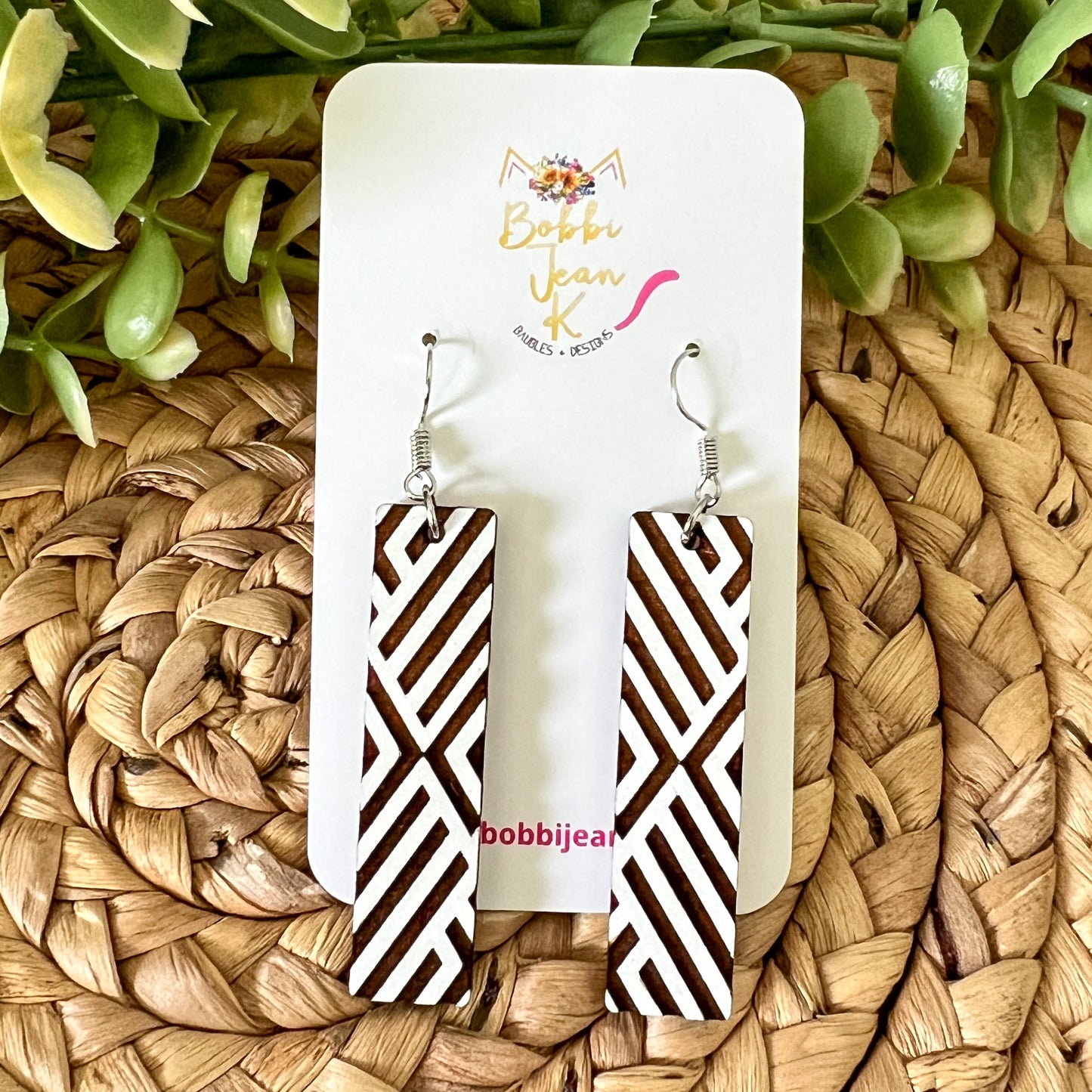 Hand Painted Geometric Bar Wood Earrings: Choose From 3 Color Options
