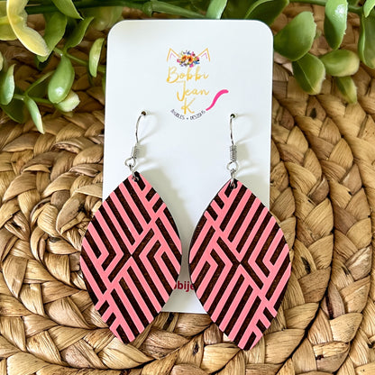 Hand Painted Geometric Leaf Wood Earrings: Choose From 3 Color Options