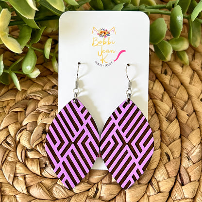 Hand Painted Geometric Leaf Wood Earrings: Choose From 3 Color Options