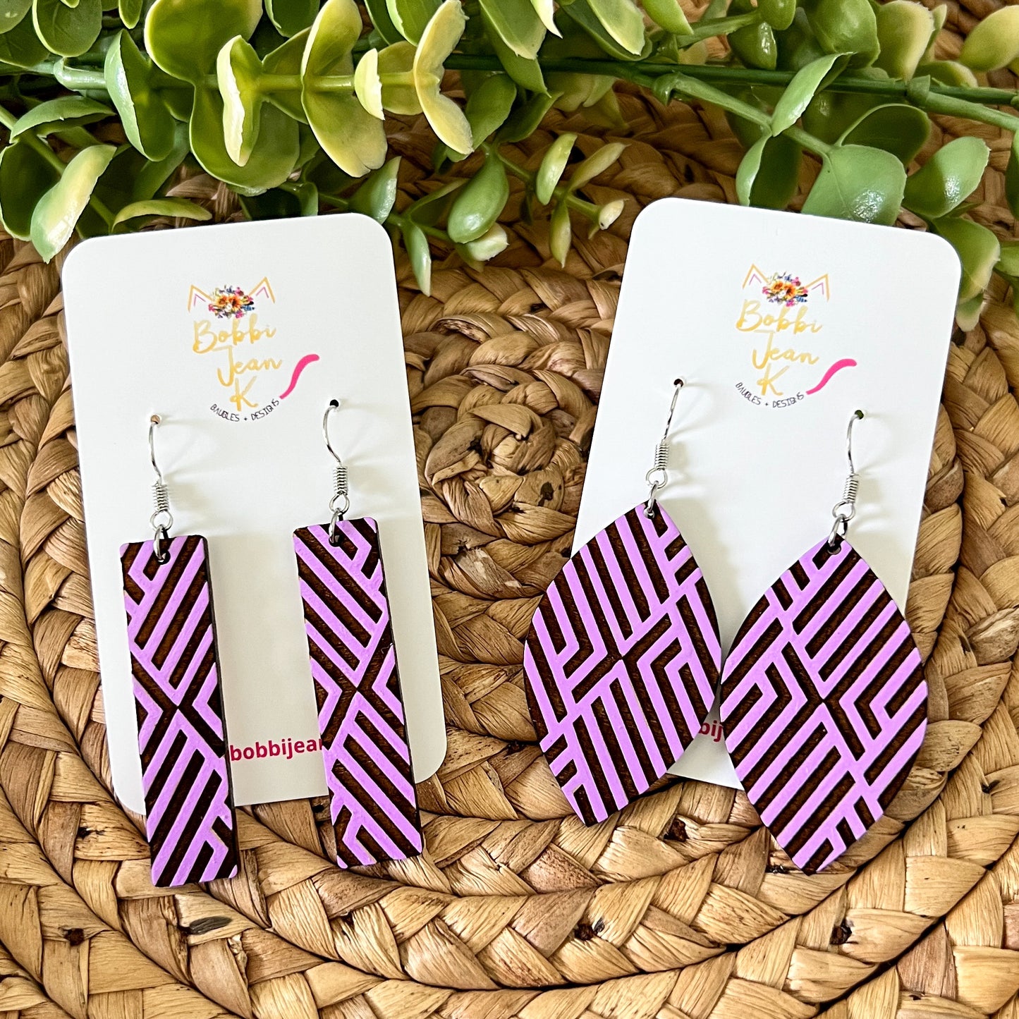 Hand Painted Geometric Bar Wood Earrings: Choose From 3 Color Options