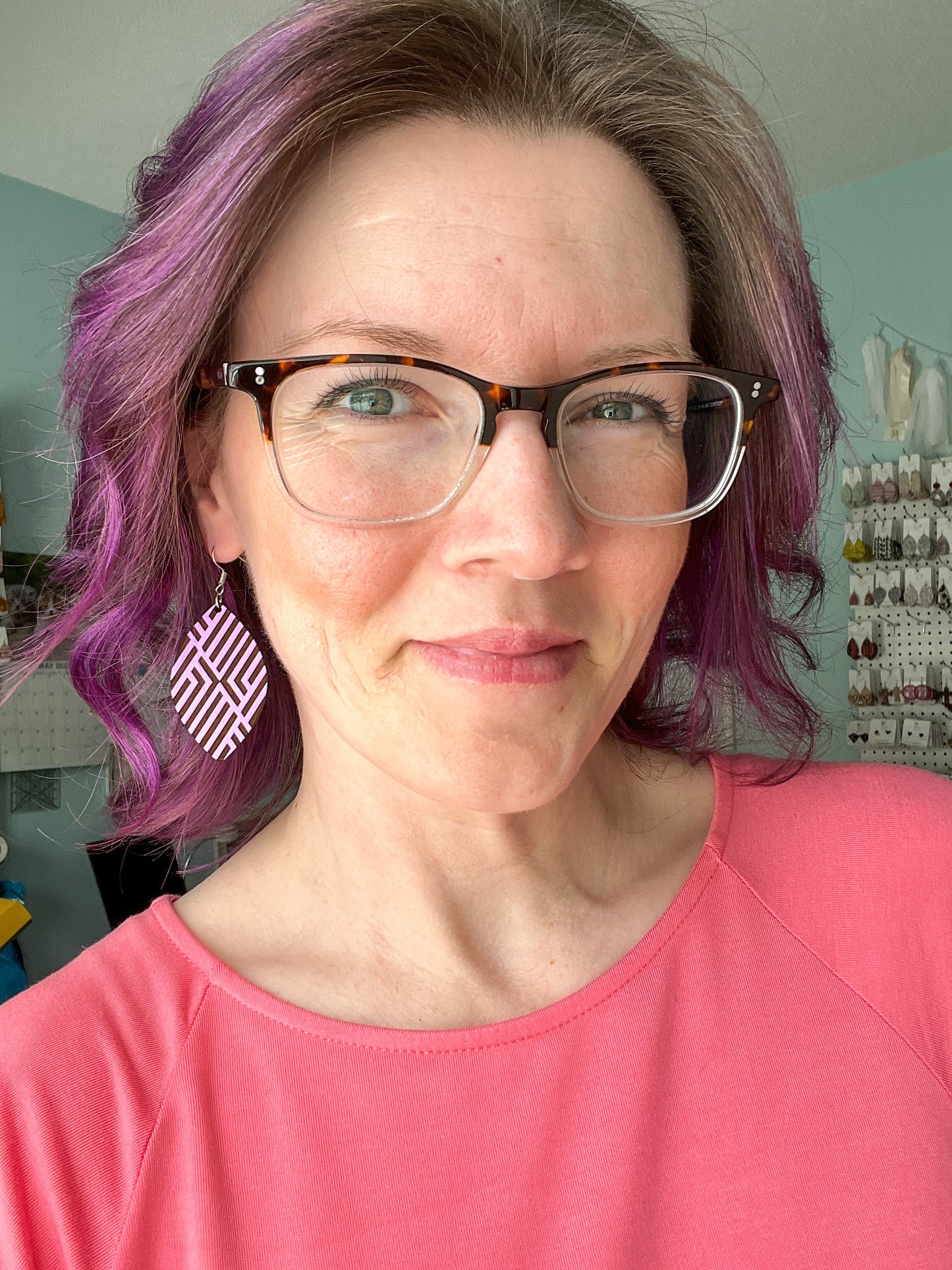 Hand Painted Geometric Leaf Wood Earrings: Choose From 3 Color Options