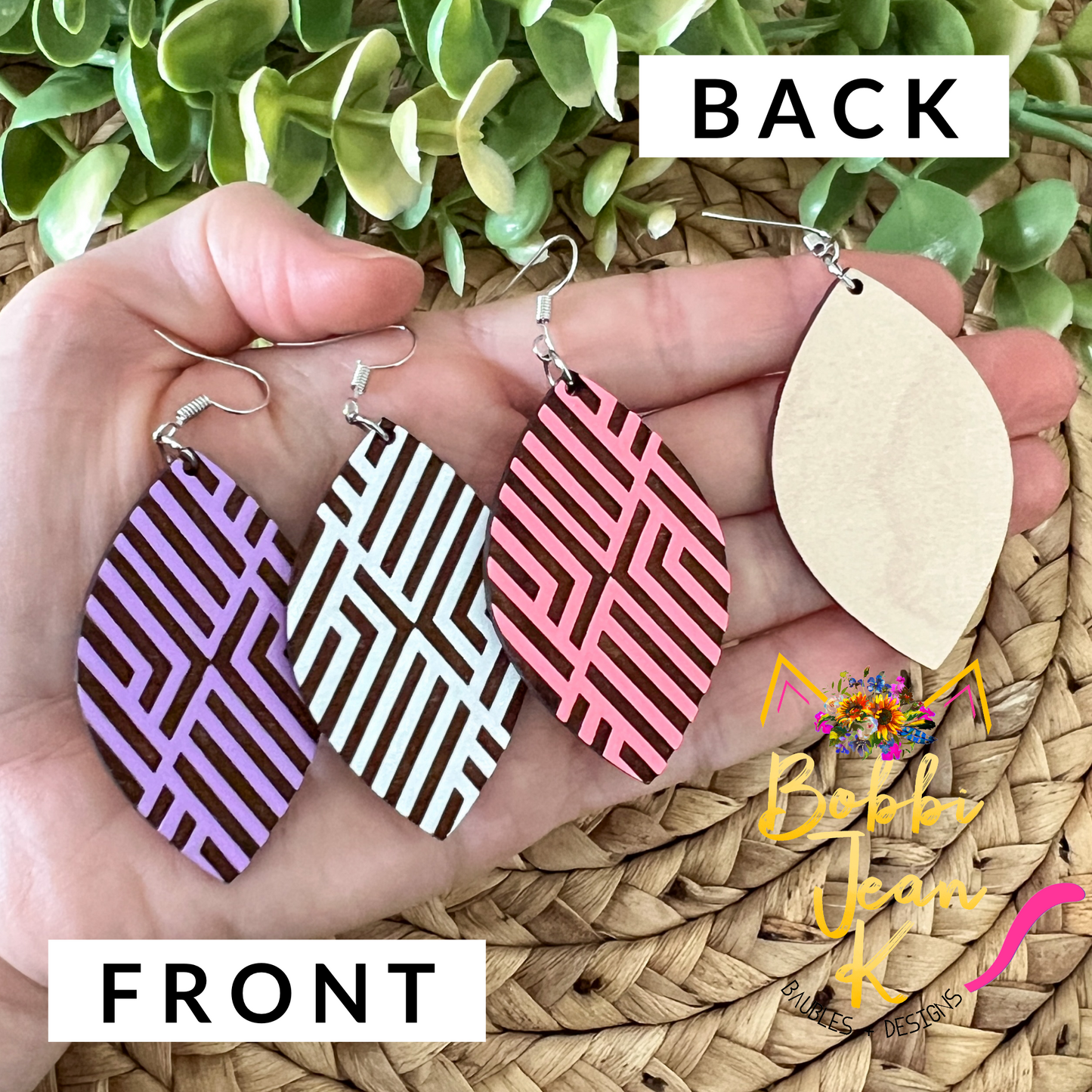 Hand Painted Geometric Leaf Wood Earrings: Choose From 3 Color Options