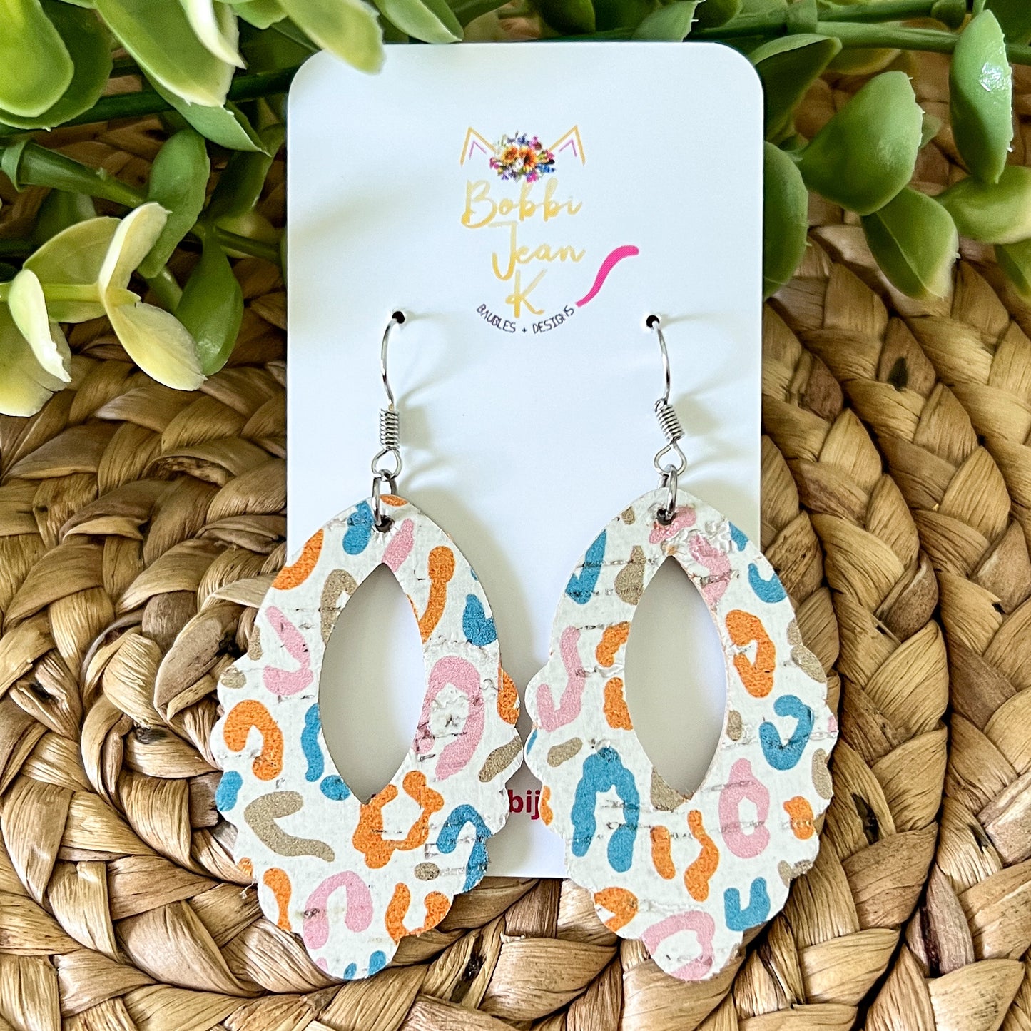 Colorful Leopard Cork on Leather Earrings: Choose From 2 Styles - LAST CHANCE