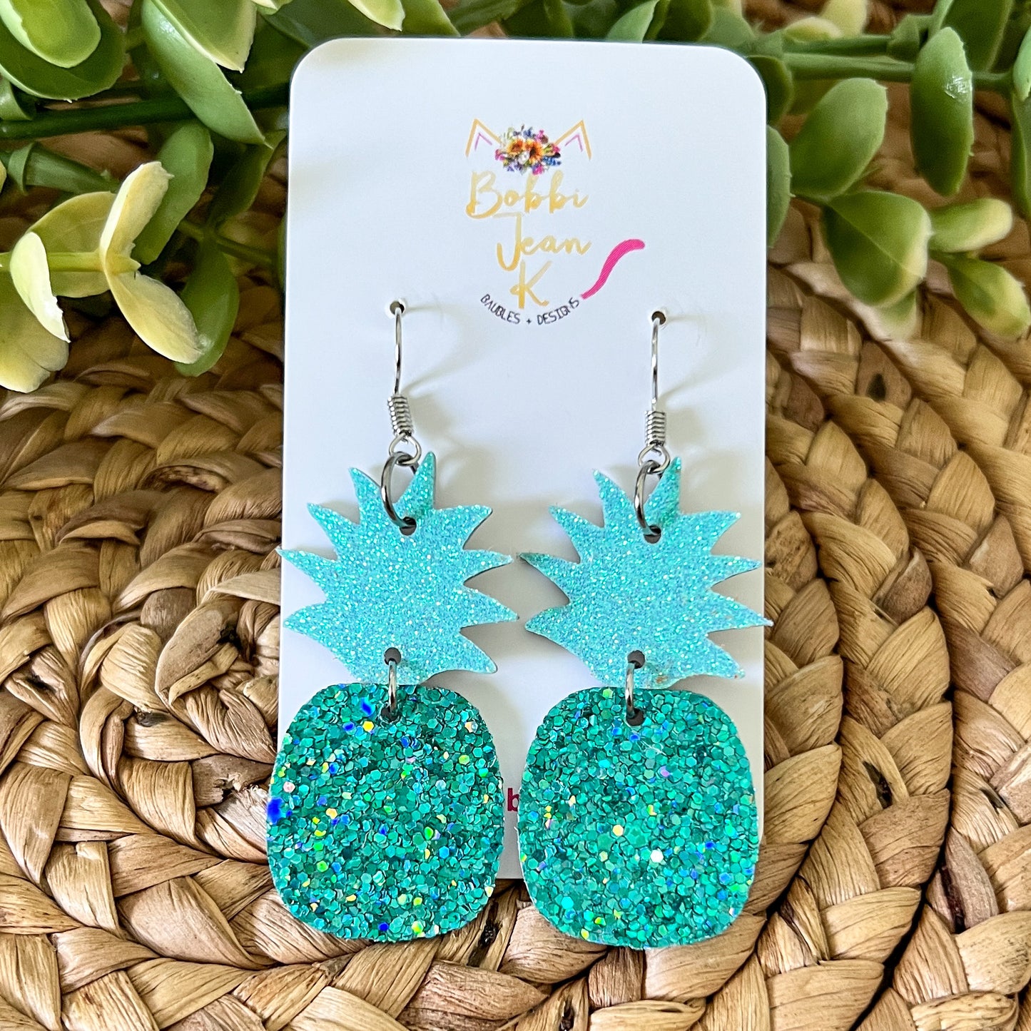 Pineapple "Chunky" Glitter Leather Earrings: Choose From 2 Color Options
