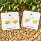 Yellow Rimmed Clay Heart Studs: Choose Silver or Gold Rim - LAST CHANCE