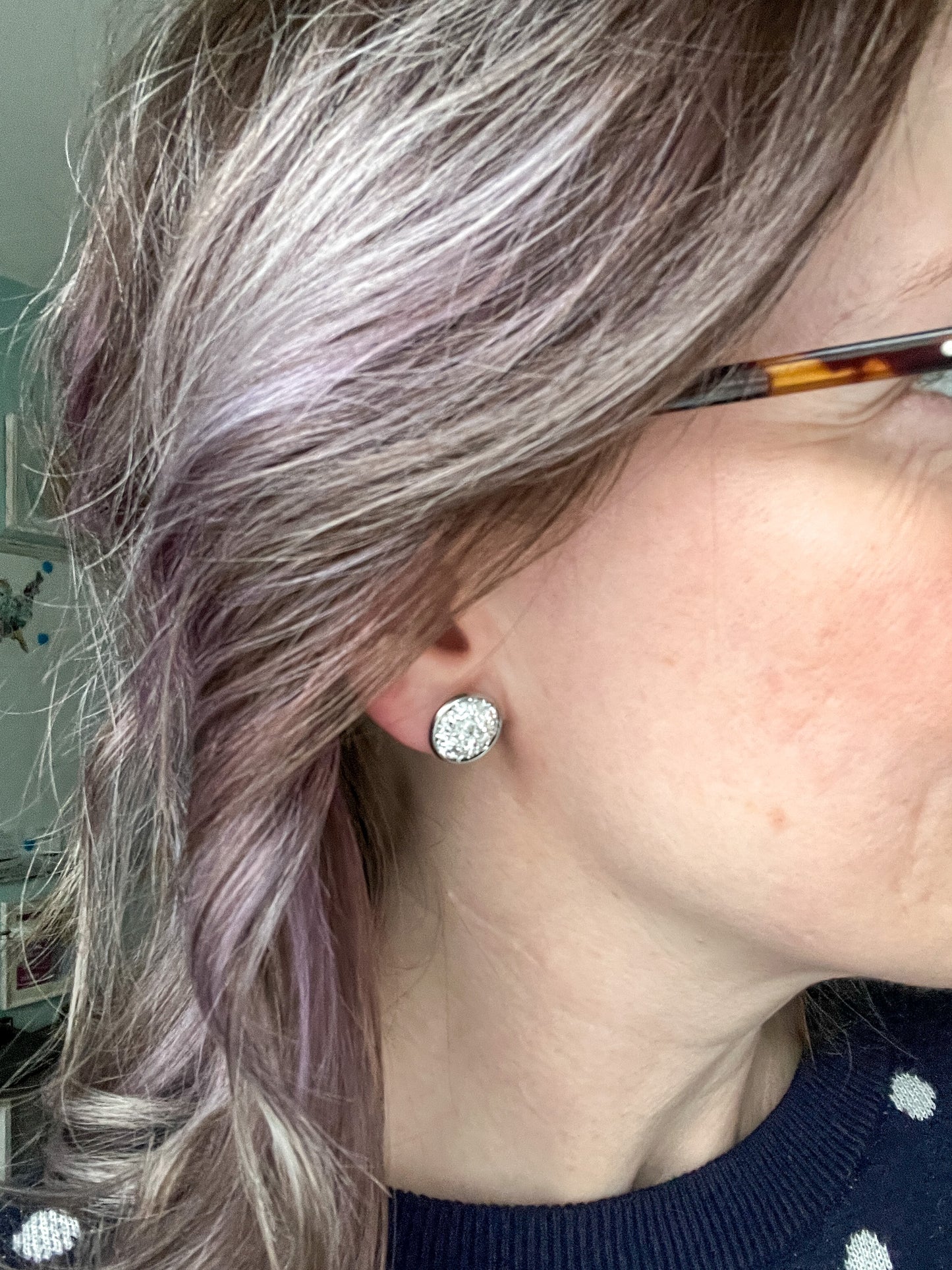 Purple Sparkle Frosted Faux Druzy Studs 12mm: Choose Silver or Gold Settings - ONE PAIR LEFT